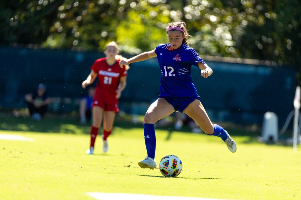 Bella Vozar, a sophomore defender for American University and a graduate of Thomas Jefferson High School and the Riverhounds Academy, is the newest player committed to the Riveters for their debut season in 2025. (Photo courtesy of American University Athletics)